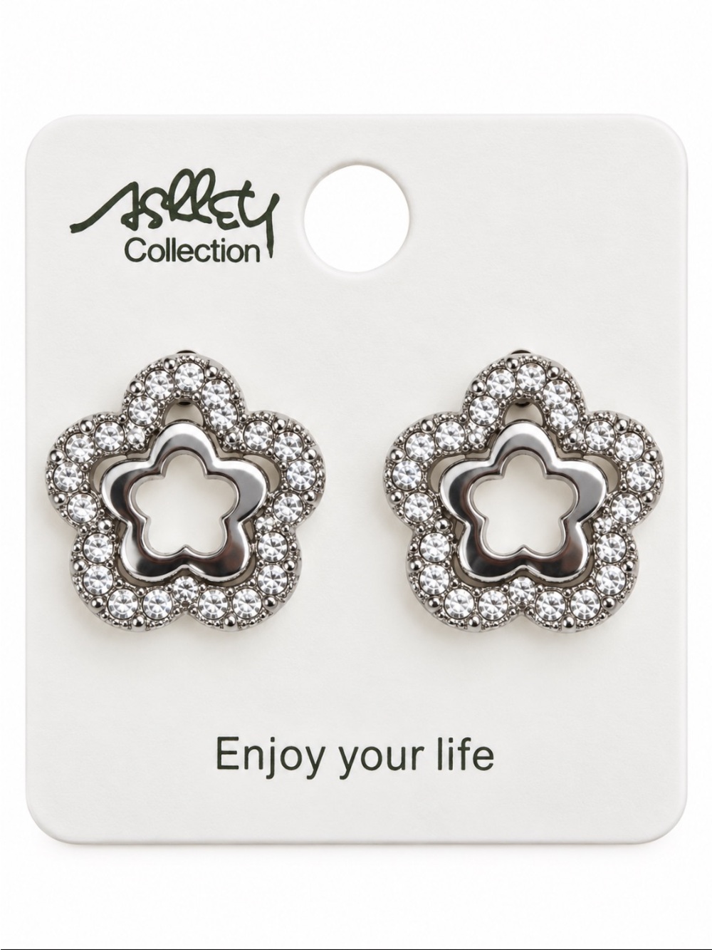 ASLLEY Collection Silver Tone Crystal Rhinestone Flower Stud Earrings 💥🆕💥